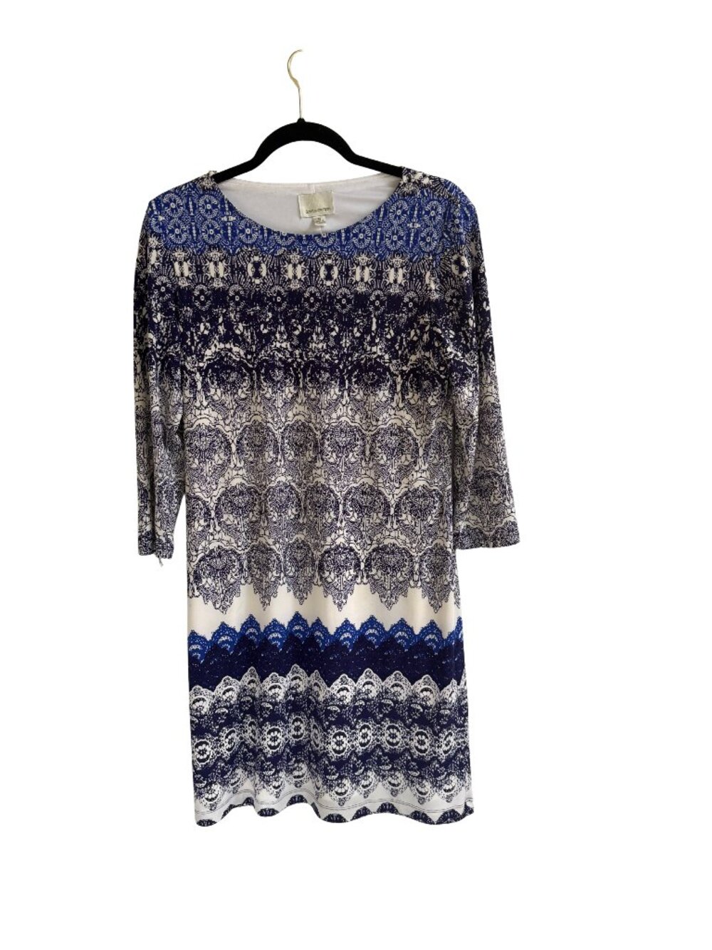 Donna Morgan Blue White Geometric Tile Mosaic Print Fully Lined Shift Dress